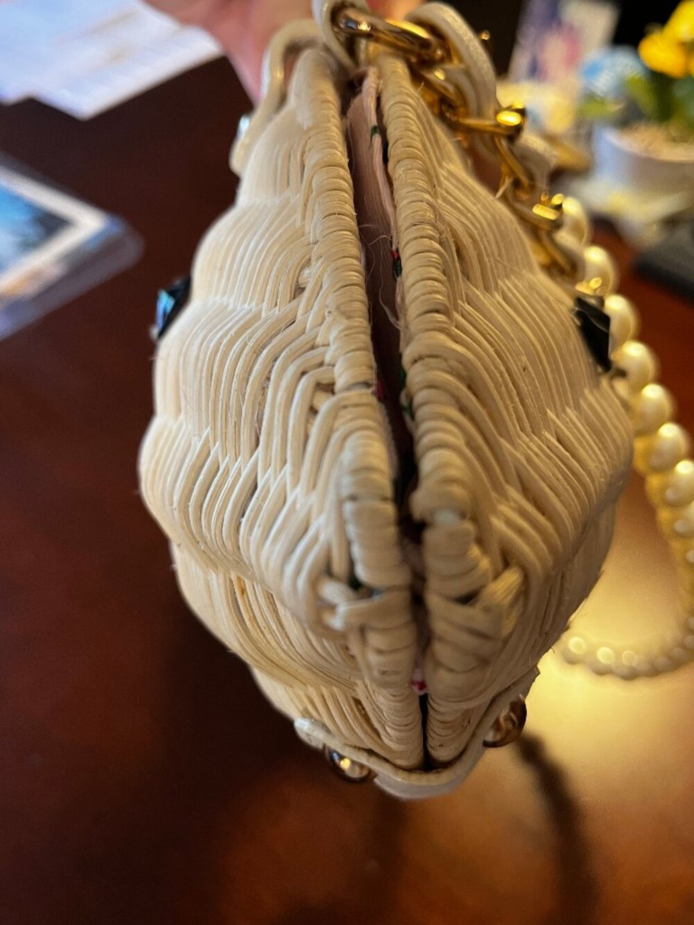 NWT Betsey Johnson Gone Fishin Wicker Crossbody Pearl Bag - Picture 7 of 14